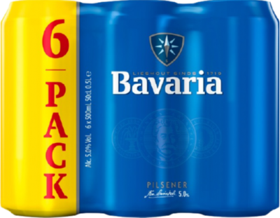 Bavaria sixpack met halve liter blikken